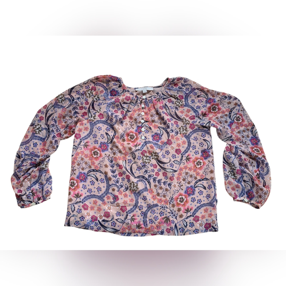 Loft Airy & Flowy Floral Blouse Button Detail Pink & Purple Size XS